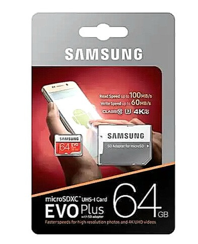 کارت حافظه سامسونگ ظرفیت 64 گیگابایت مدل Evo Plus UHS-I U3 Class 10 با خشاب